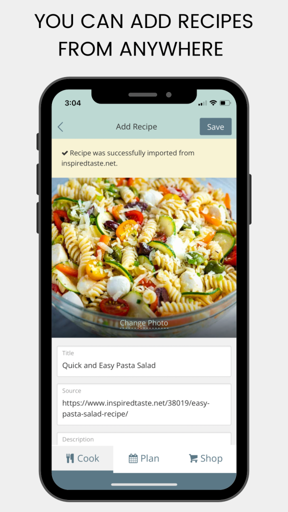 recipe showing on iphone