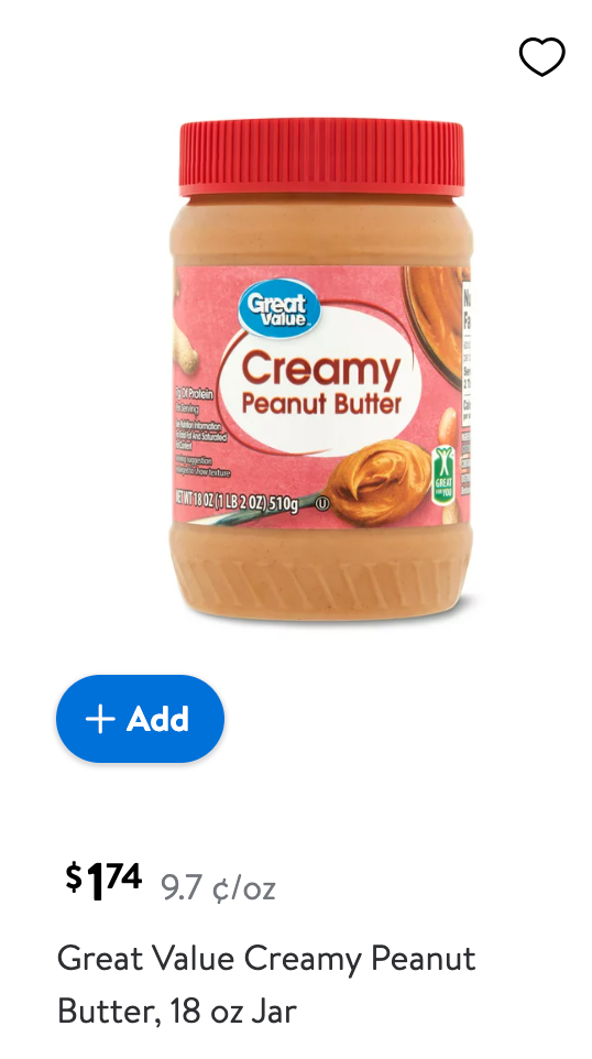 great value brand creamy peanut butter 