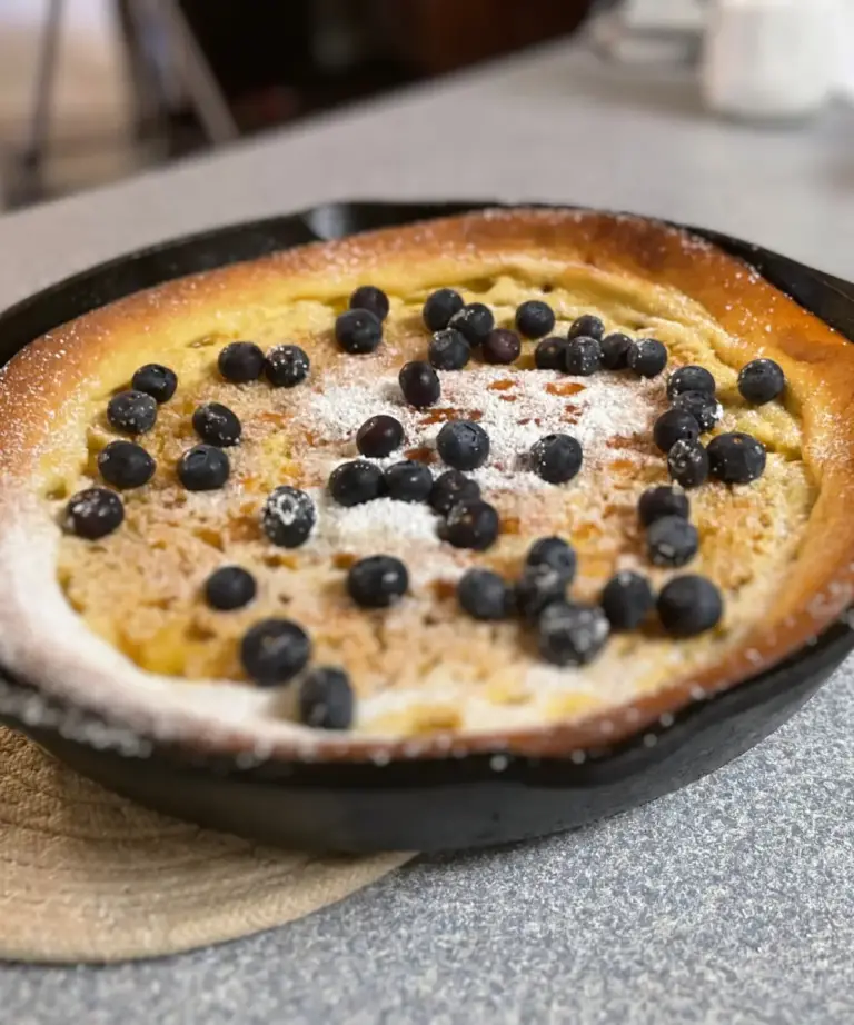 finished dutch baby with blueberries