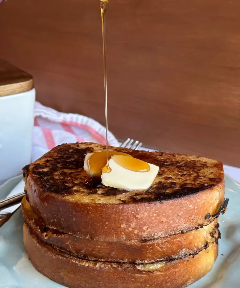potato flake sourdough french toast with syrup