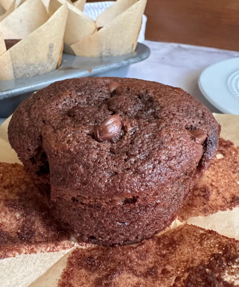 potato flake sourdough double chocolate muffins