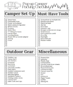 pop up camper camping checklist free printable