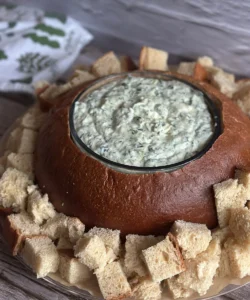 spinach dip in bread bowl