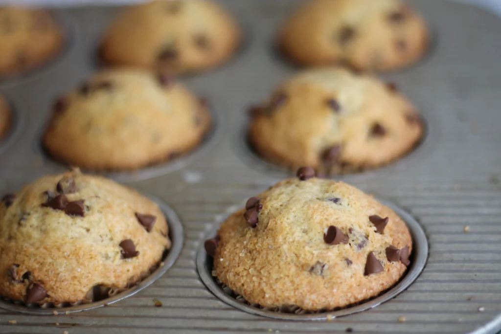 potato flake sourdough chocolate chip muffins in muffin pan baked 