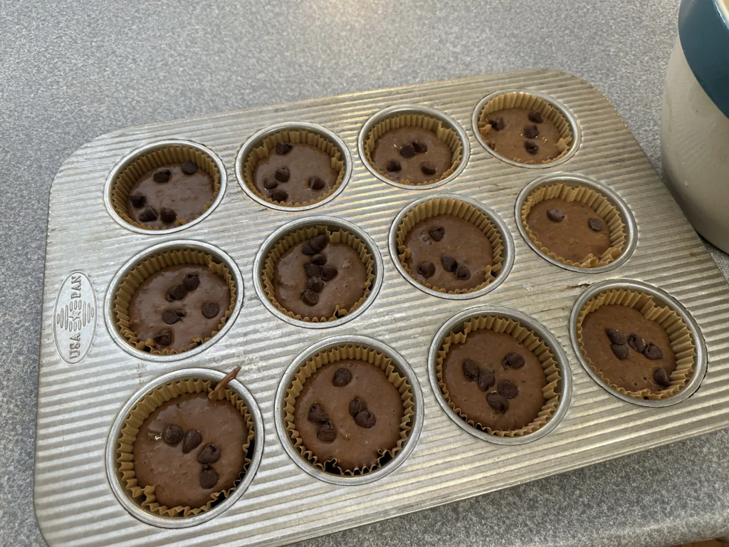 potato flake sourdough chocolate zucchini muffins before baking 