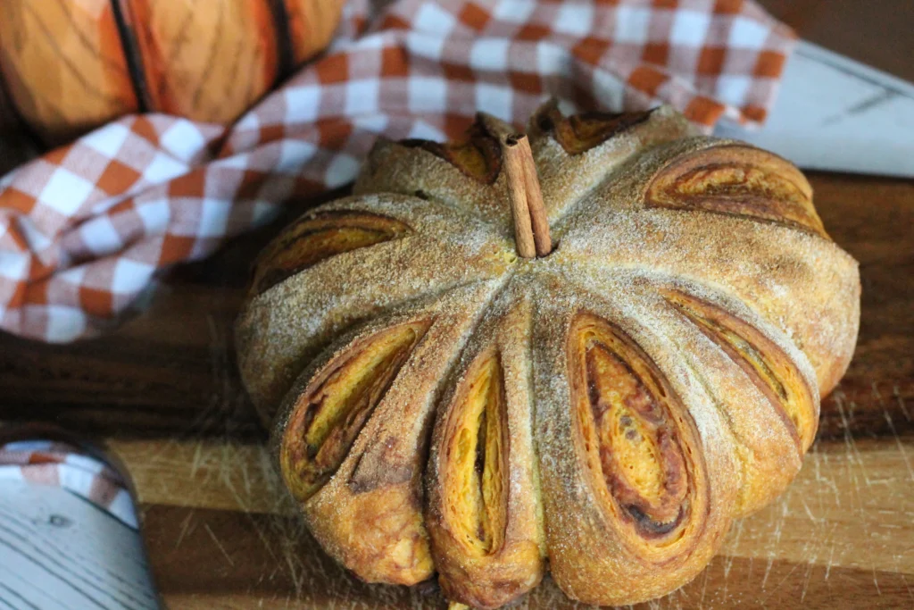 potato flake sourdough pumpkin cinnamon swirl loaf with cinnamon stick 