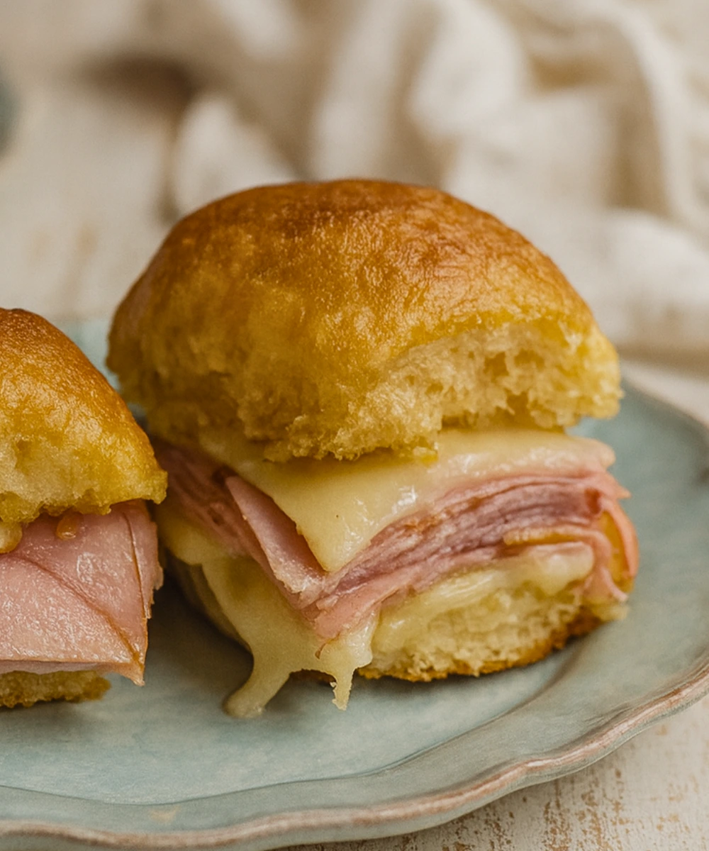 Ham & Cheese Sliders on Homemade Potato Flake Sourdough Rolls