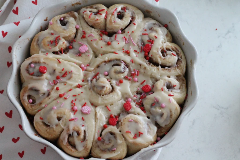 potato flake sourdough heart cinnamon rolls